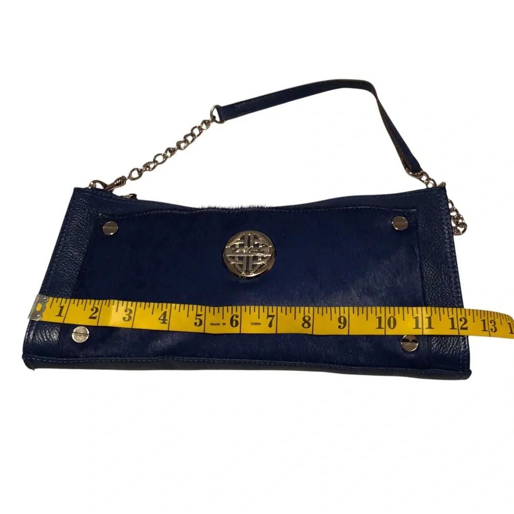 KATE LANDRY Royal Blue Genuine Leather‎ & Suede w/ Silver Hardware Handbag Purse - Picture 10 of 12